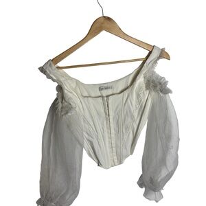 Cellecci cream corset top  cold shoulder with mesh tulle sleeves size S